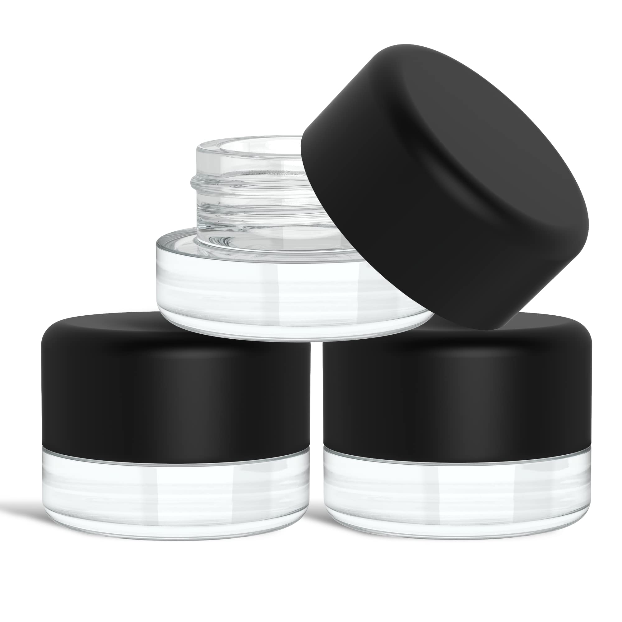 200 Pack 5ml Thick Clear Glass Jars with Child-Resistant Black Lids - Ideal for Essential Oils, Lip Balm, CBD Wax, Cosmetics & DIY Skincare - Perfect for Home, Salon & Travel Use