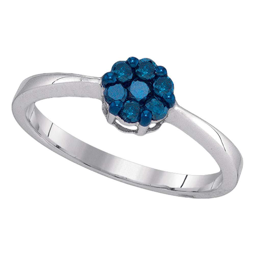 Dazzlingrock 10K White Gold Round Blue Diamond Cluster Ring for Women - 1/4 CTW | Elegant Wedding, Engagement & Anniversary Jewelry Gift