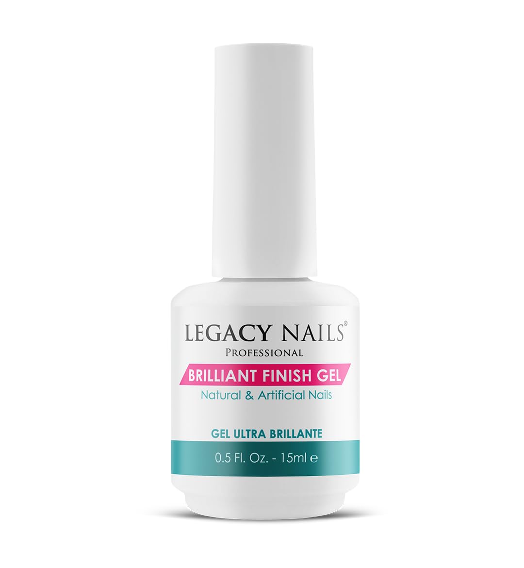 Legacy Nails Professional Brilliant Finish Gel Top Coat 0.5oz - High Gloss Shine for Natural, Acrylic, Gel & Fiberglass Nails - Chip Resistant, Fast Curing UV/LED Polish - Perfect for Salon & Home Manicures