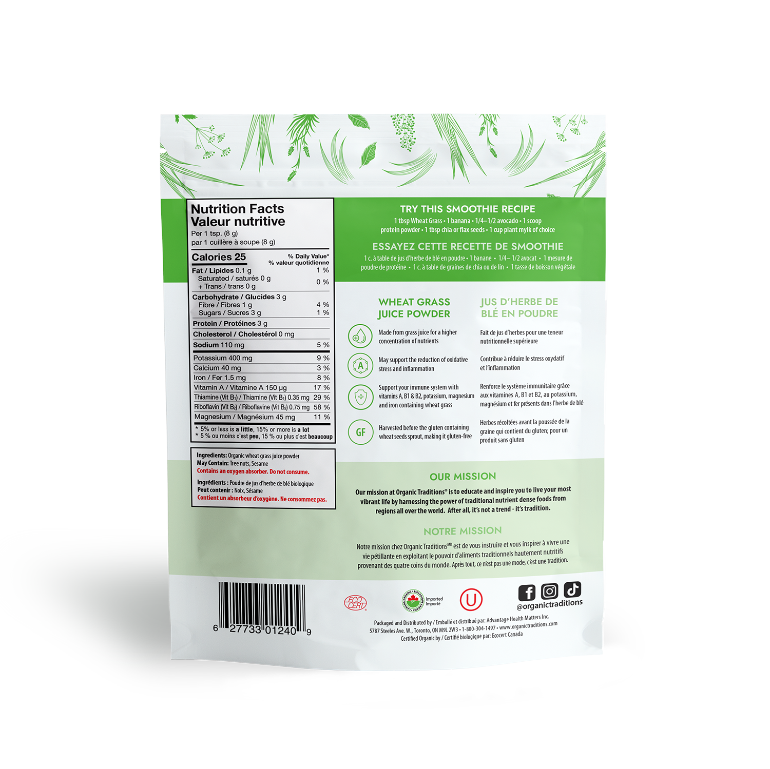 Organic Wheat Grass Juice Powder - 100% Pure, Natural Superfood for Detox & Energy Boost - Perfect for Smoothies, Juices & Healthy Drinks