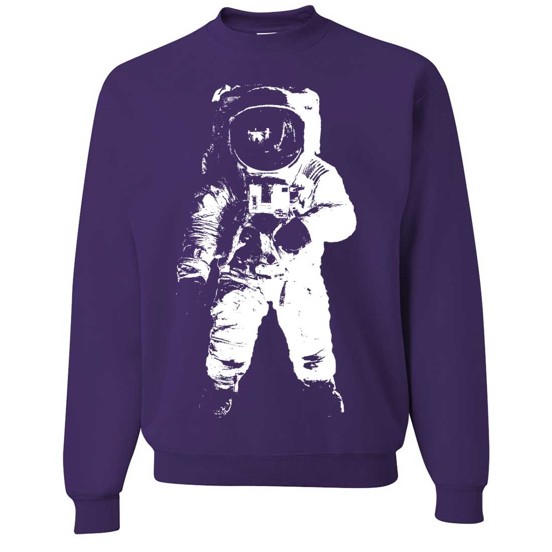Astronaut on The Moon Print Crewneck Sweatshirt - Space Theme White Pullover for Men | Casual Wear, Gift for Space Enthusiasts, NASA Lovers