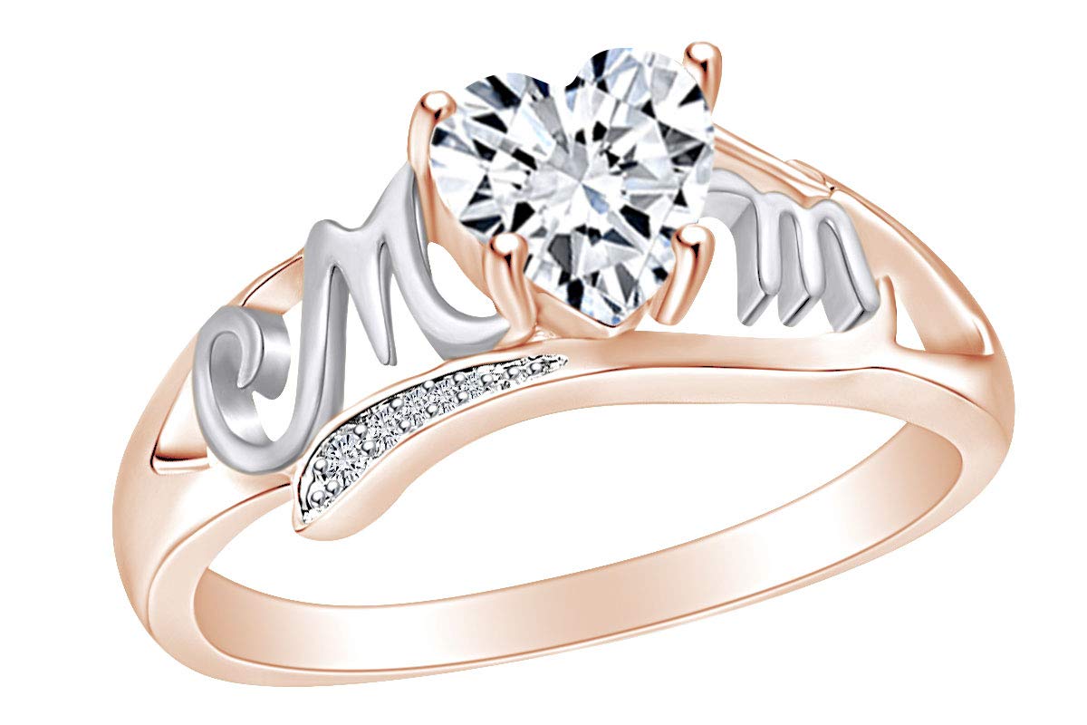 AFFY Jewelry 14k Gold Over Sterling Silver Heart & Round White Cubic Zirconia Two Tone Promise Ring for Mom - Perfect Gift for Mother's Day, Anniversary, Birthday & Valentine's Day