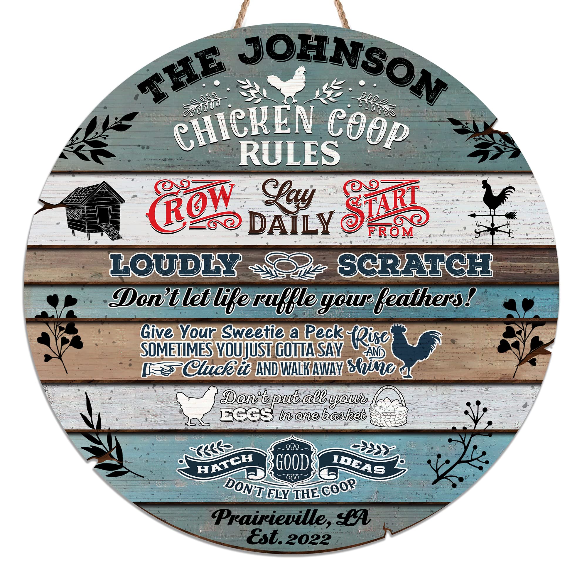V VIBEPY Custom All Over Printed Wood Signs - Personalized Chicken Coop Rules, Funny Farmhouse Decor (12