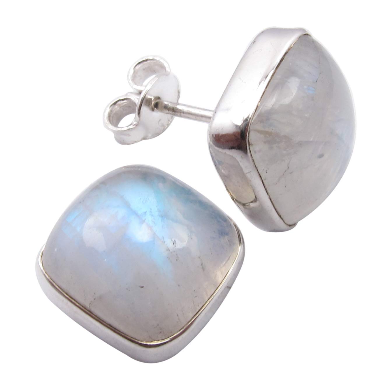 925 Sterling Silver 11mm Rainbow Moonstone Stud Earrings - 0.5 Inch, 5.0 Grams - Perfect for Holiday Gifts, Birthday Presents & Special Occasions