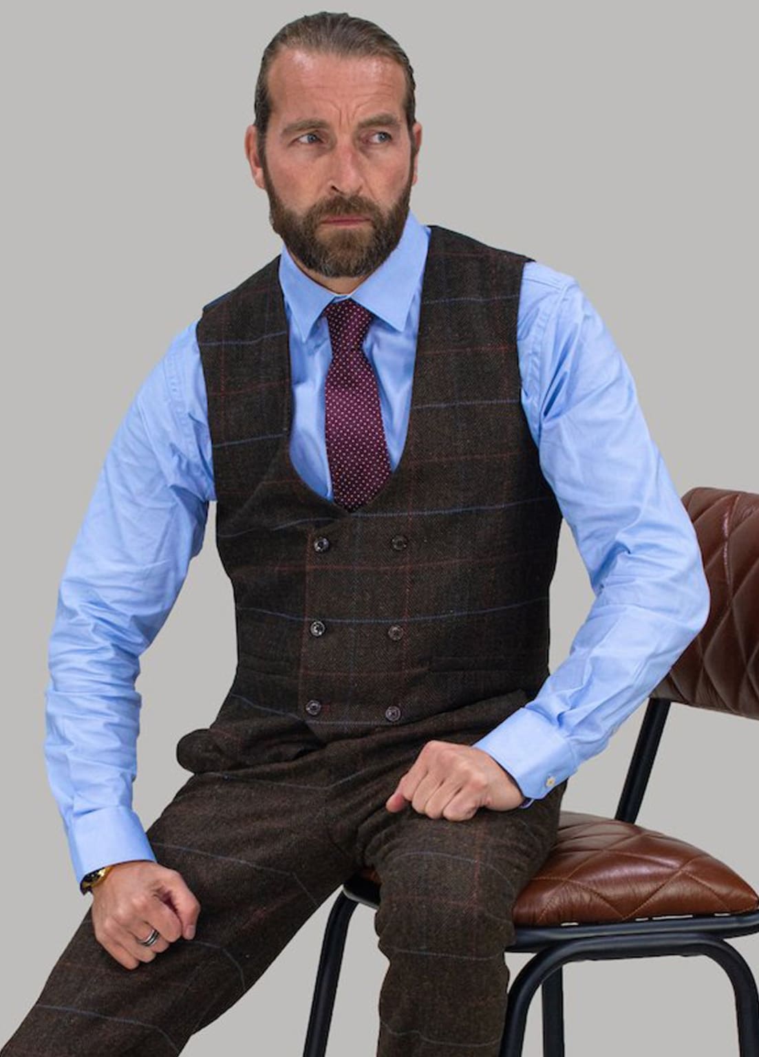 Stylish Cavani Tommy Brown Check Tweed Waistcoat Vest for Men - Perfect for Weddings, Business Meetings & Formal Occasions