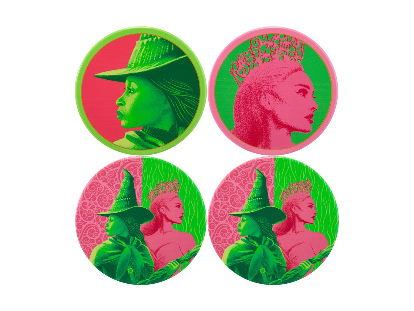 Maxwell & Williams Wicked Magical Ceramic Coasters Set of 4 - 10cm Round Drink Coasters in Pink & Green - Perfect for Home Decor, Coffee Table, Bar, and Gift Giving