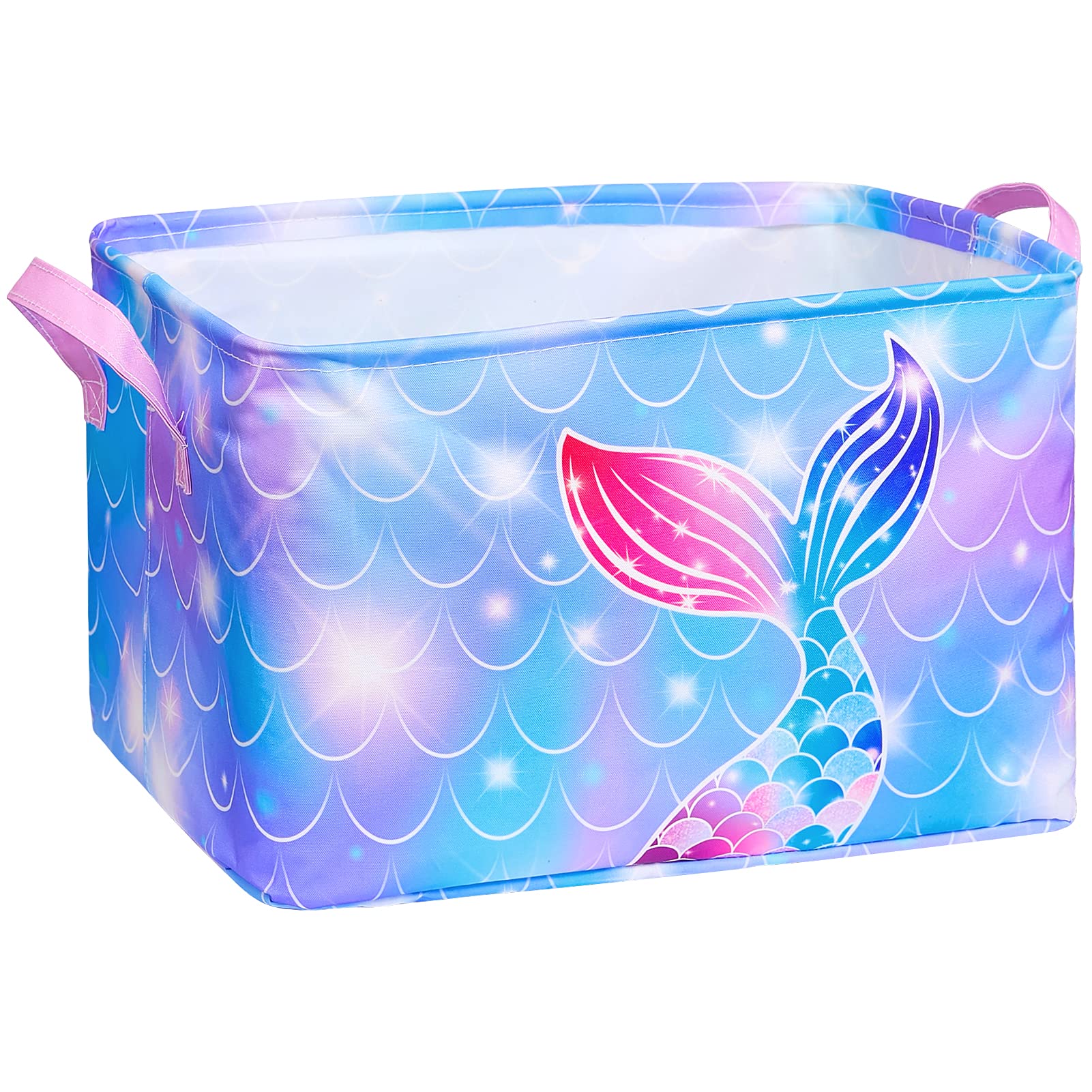 Basumee Mermaid Collapsible Laundry Hamper for Kids - Rectangular Clothes & Toy Storage Basket with Handles - Nursery Room Organization for Girls' Clothes, Toys & Closet Storage (Perfect for Bedroom, Playroom & Dorm Organization)