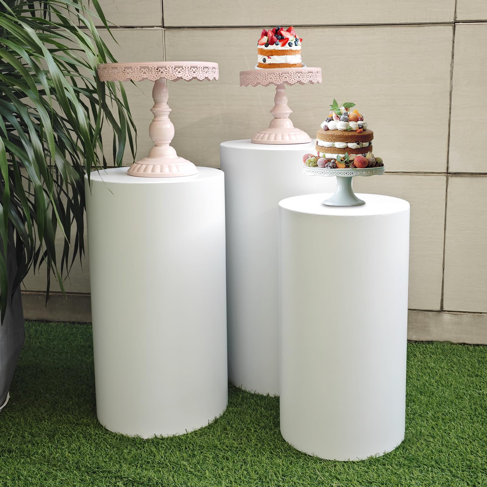 3Pcs Round Cylinder Pedestal Stands - Large Display Plinth Pillars for Wedding, Party & Dessert Tables - Durable Art Decor for Home, Events & Gallery Displays