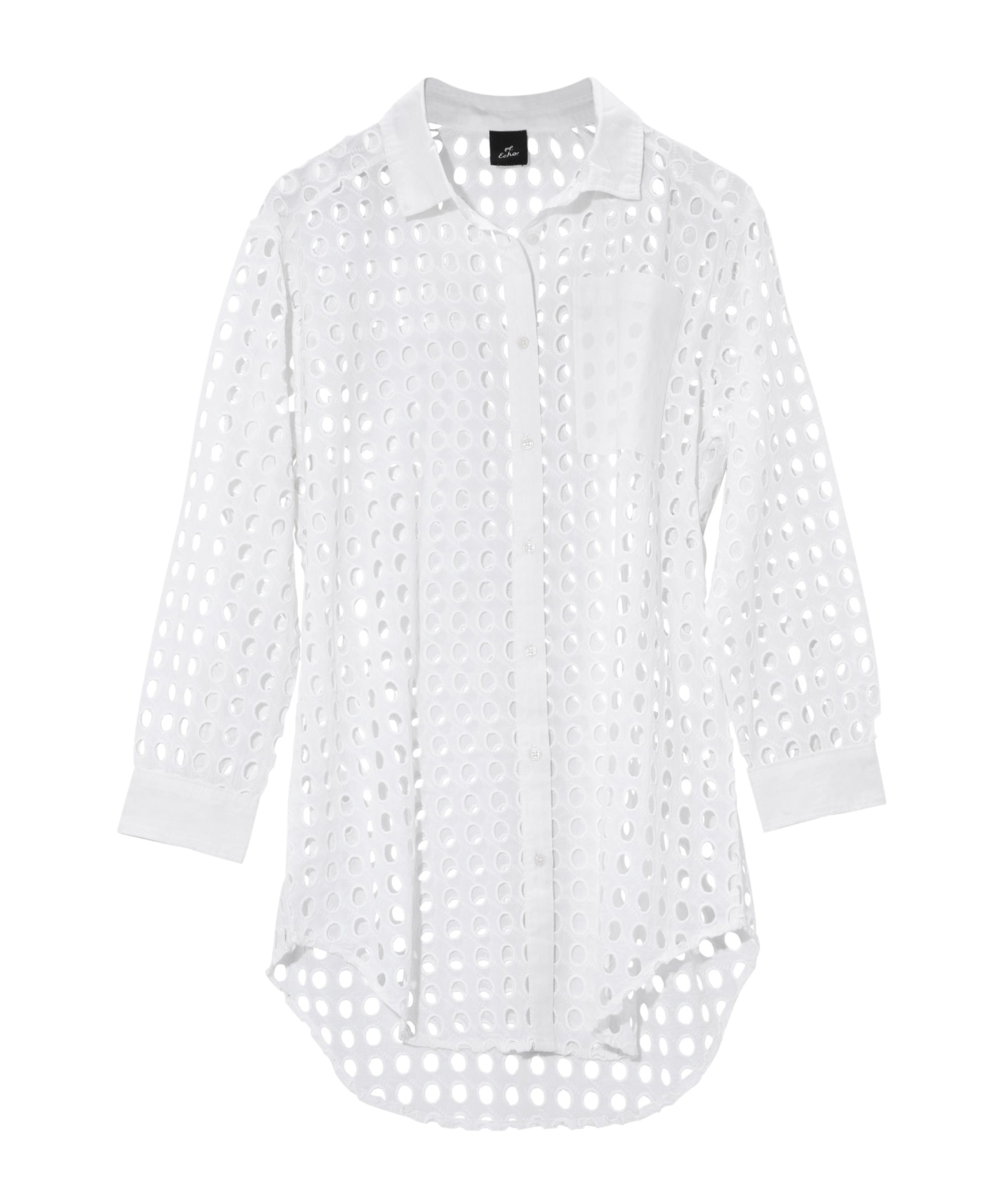 Eyelet Shirt Dress for Women - Flowy Summer Cotton Dress with Button Front & Short Sleeves - Perfect for Beach, Brunch and Casual Outings
