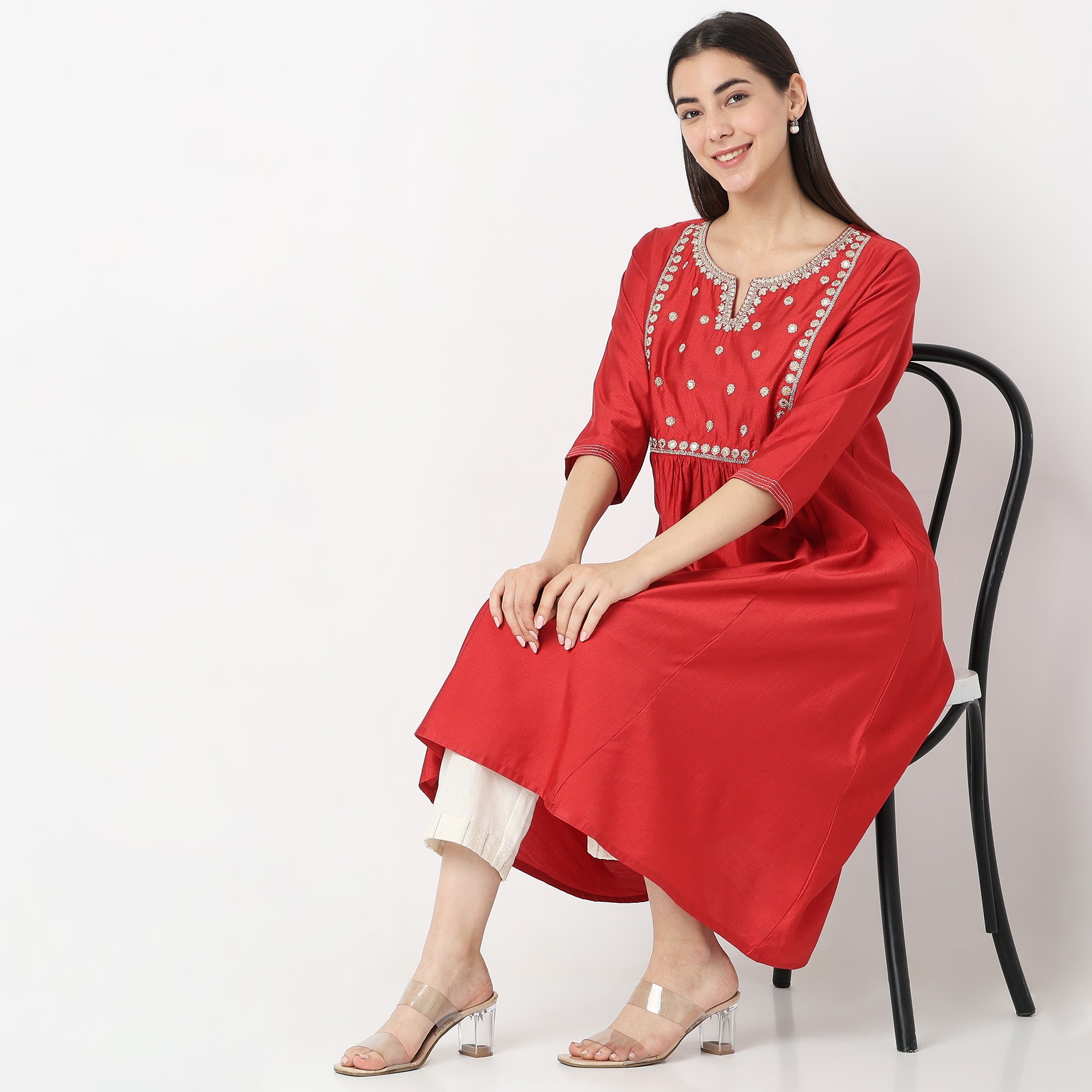 Flare Fit Embroidered Kurta for Women - Traditional Indian Tunic Top with Handcrafted Designs - Perfect for Festivals, Weddings & Casual Wear