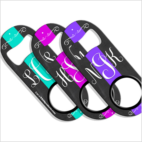 Personalized Mini Bottle Opener - Custom Monogram Chalk Style Design for Weddings, Parties & Gifts - Unique Bar Accessories for Home & Events