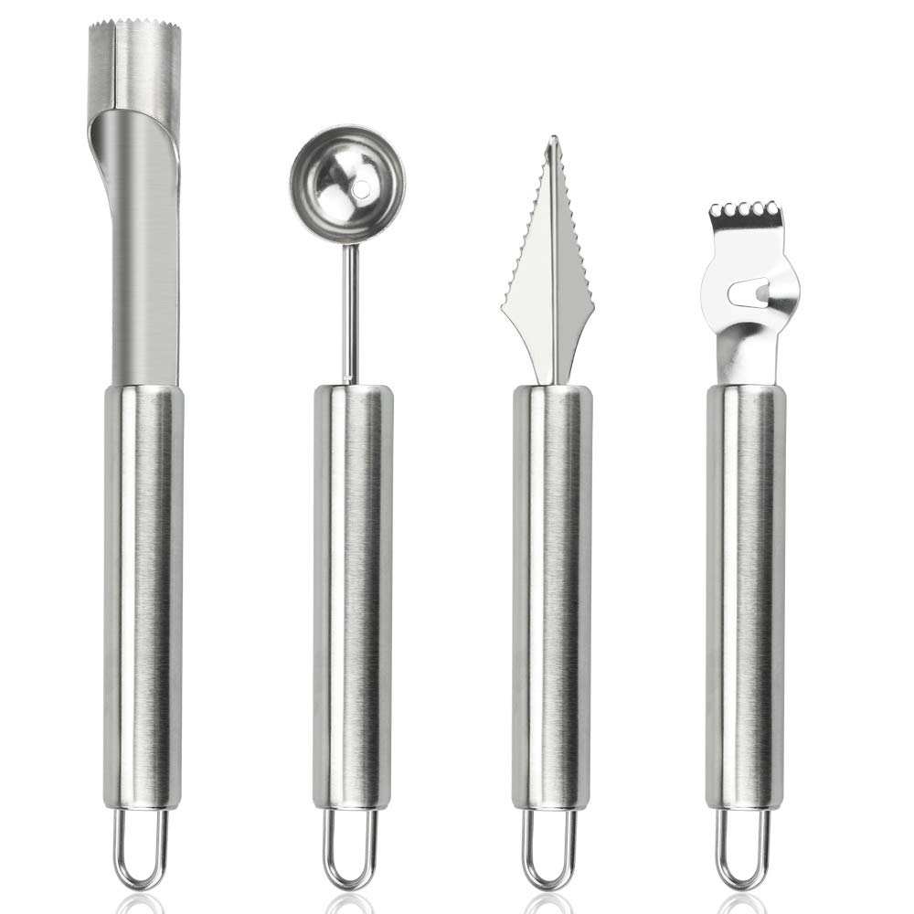 CODIRATO 4-Piece Stainless Steel Fruit Carving Tool Set - Watermelon Baller, Peeler & Seed Remover | Multi-Functional Kitchen Utensils for Fruit Cutting, Decorating & Serving | Perfect for Parties, Salads & Food Presentation