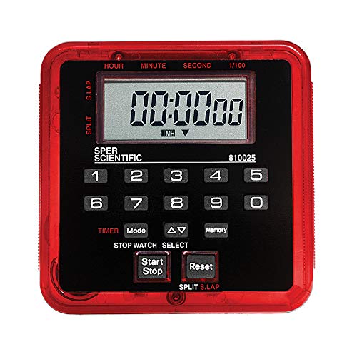 Sper Scientific 810025R Digital Stopwatch with Countdown Timer - Perfect for Sports, Labs, and Classroom Experiments