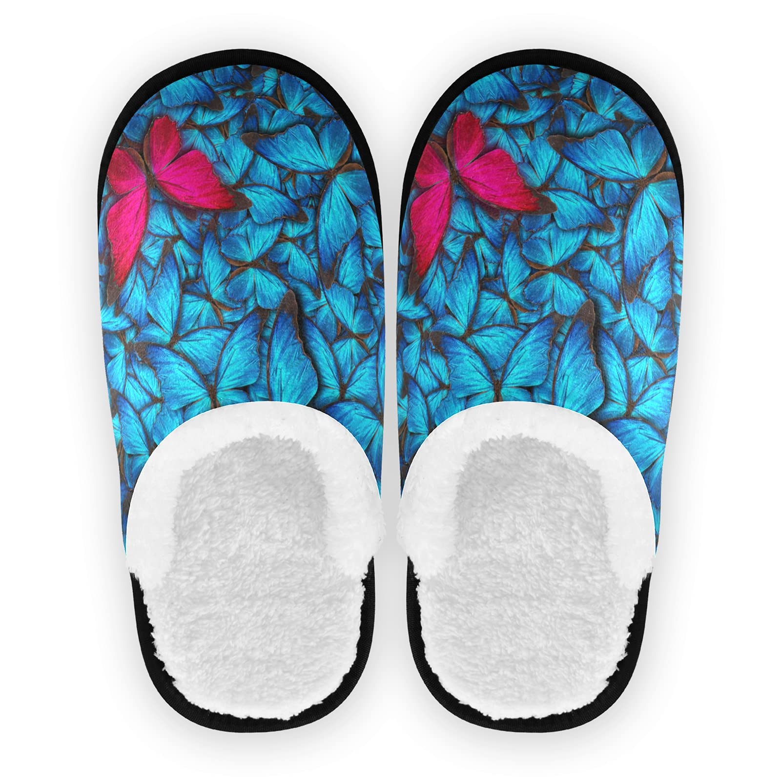 Spring Bird Pink Blue Butterfly Slippers for Women, Men & Kids - Cozy Coral Fleece House Shoes for Indoor, Bedroom & Lounge Wear - Unisex Home Slippers with Non-Slip Sole for Comfort & Warmth