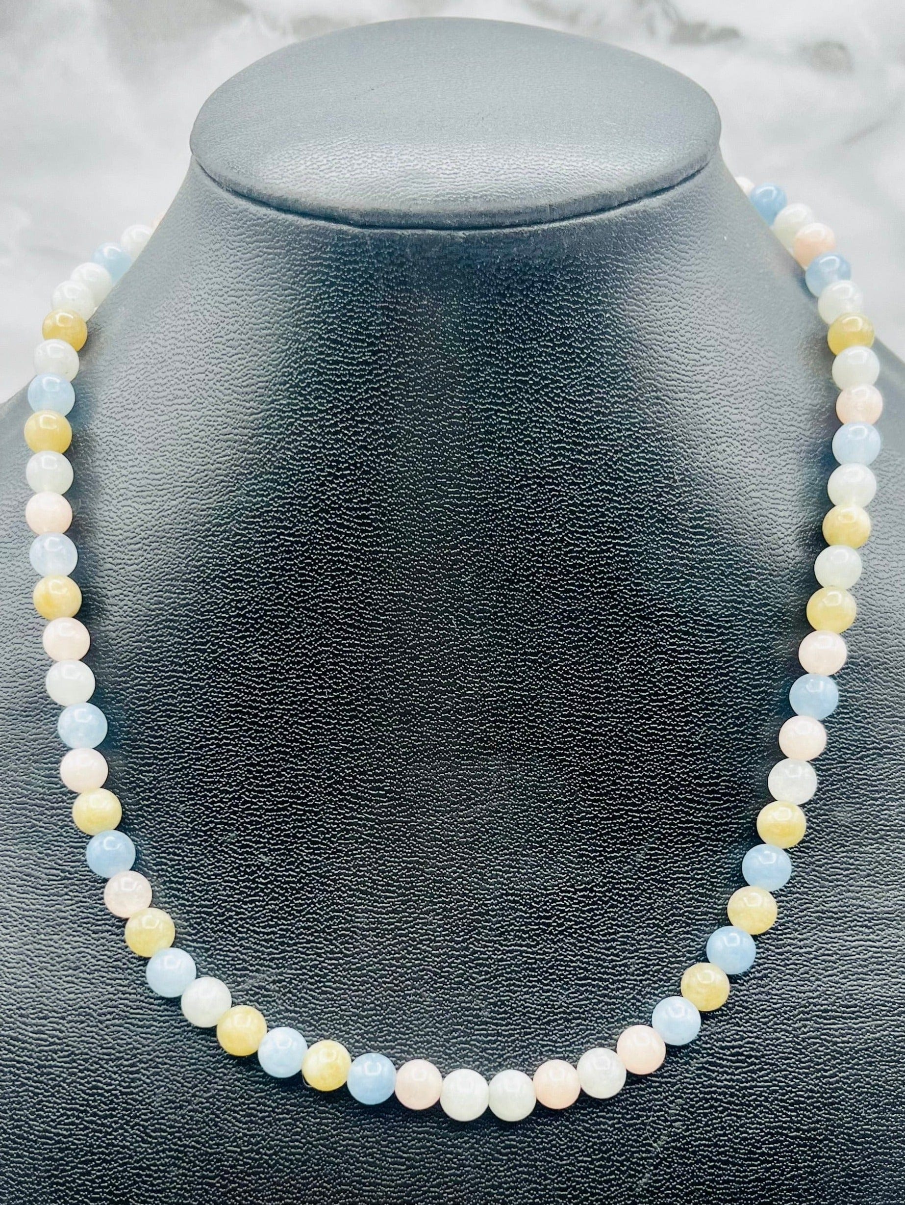 Aquamarine & Morganite Beaded Necklace for Women - Elegant Gemstone Jewelry for Wedding, Party & Everyday Wear