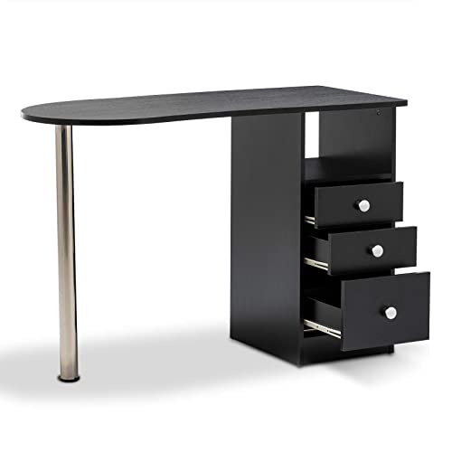 OKAKOPA Acetone-Resistant Nail Tech Desk - Professional Beauty Salon Nail Station Table with Large Storage Space & Single Side Drawers (Black) - Perfect for Nail Artists, Manicurists & Home Salon Setup