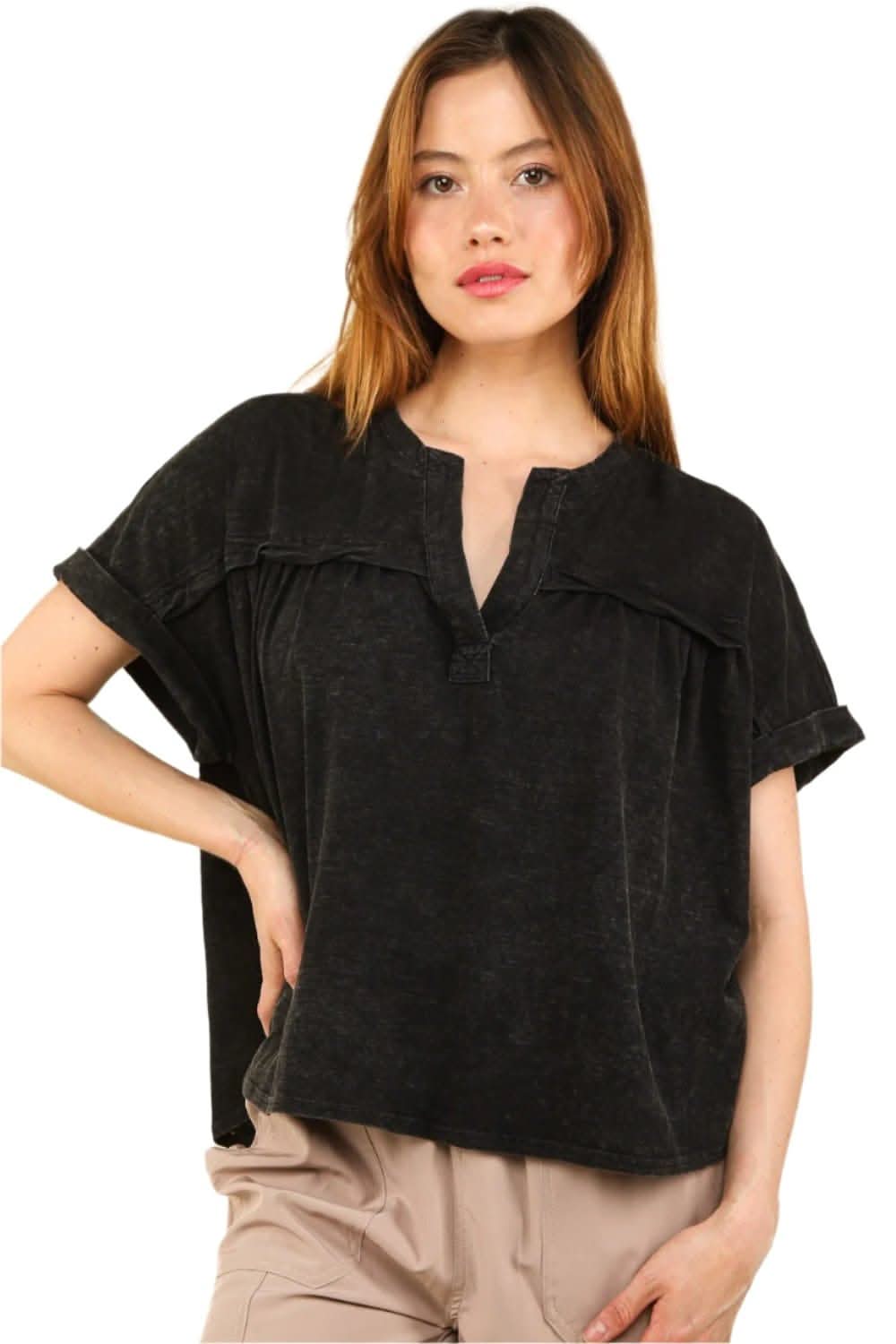 Stylish Washed Knit T-Shirt for Women - Soft Casual Crewneck Tee - Perfect for Everyday Wear, Weekend Outings & Layering Outfits