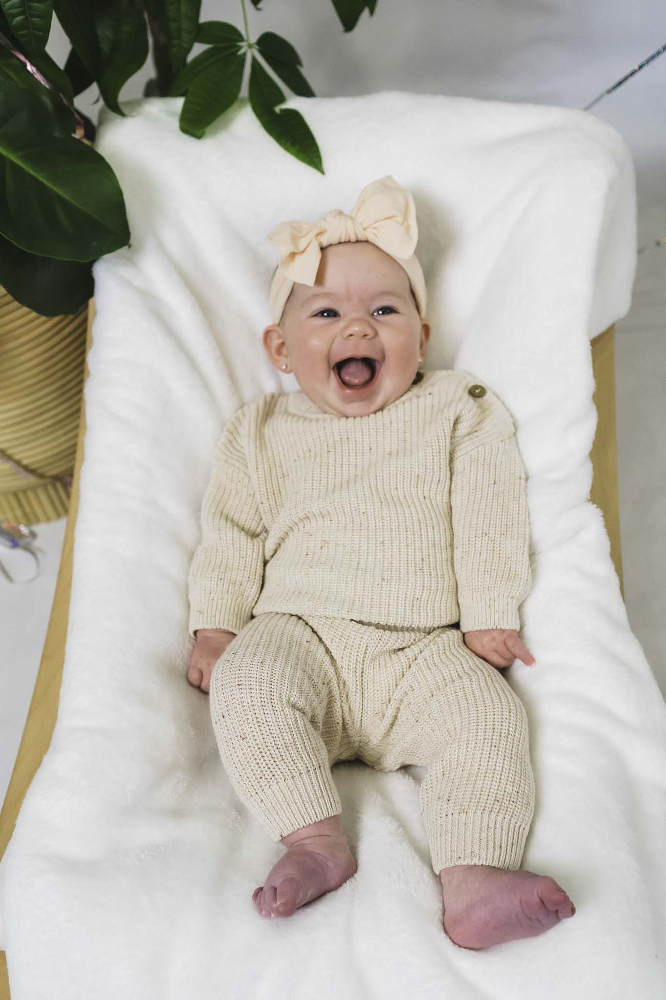 Soft Ecru Melange Pullover for Baby Girls - Cozy Knit Sweater for Winter & Everyday Outfits