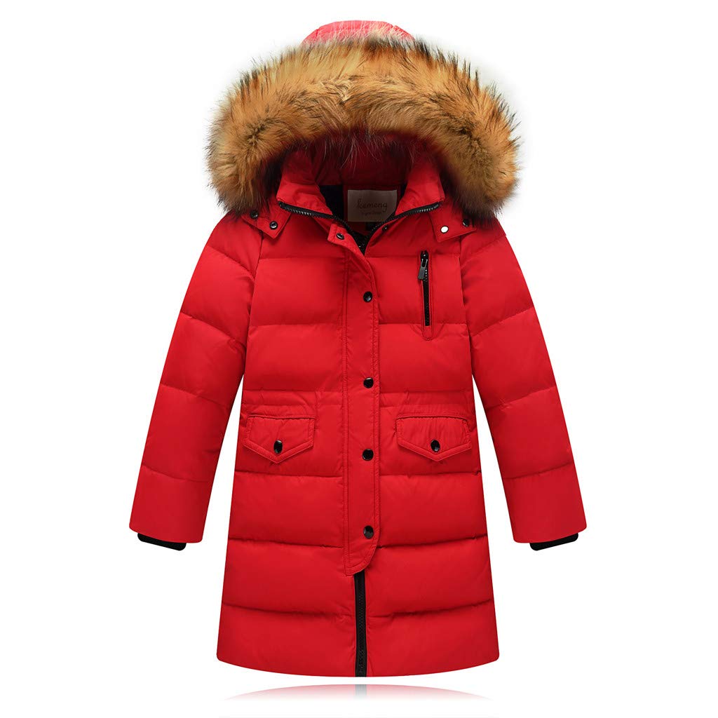 WOCACHI Girls Down Parka Jacket - Removable Hooded Winter Coat for Little & Big Girls, Warm Puffer Jacket with Long Padded Overcoat Design - Perfect for School, Outdoor Activities & Cold Weather
