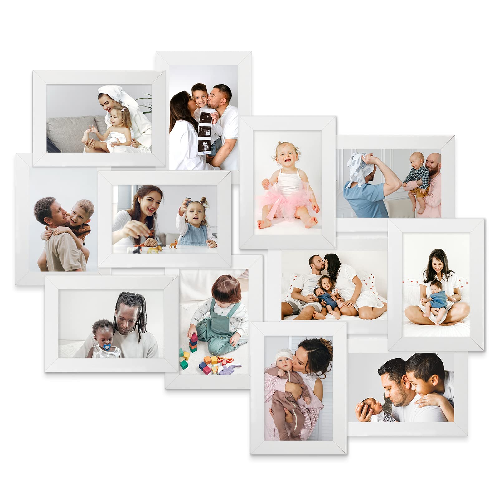 HELLO LAURA - 12 Opening Photo Frame Collage Wall Decor for Living Room & Bedroom - White | Perfect for Family Photos Display