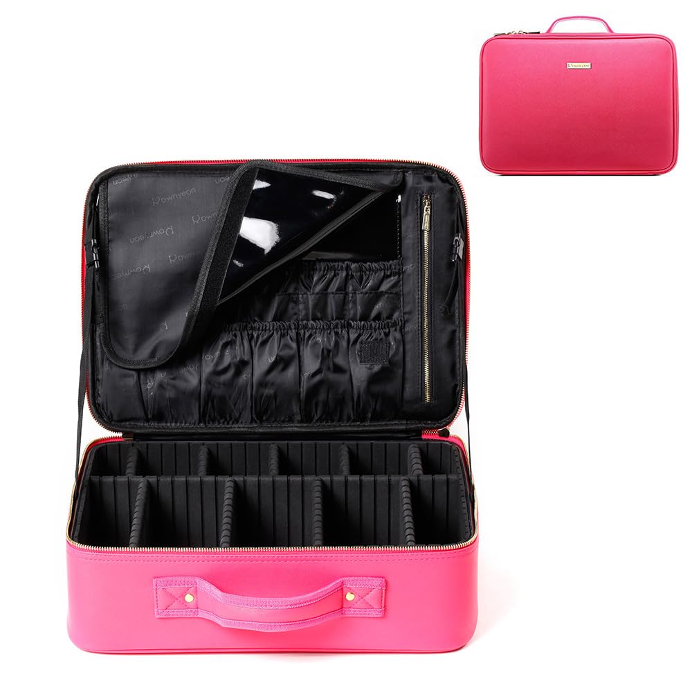 ROWNYEON Mini Makeup Train Case - Portable Travel Cosmetic Organizer Bag with Mirror | Perfect for Professional Makeup Artists, Travel & Home Storage