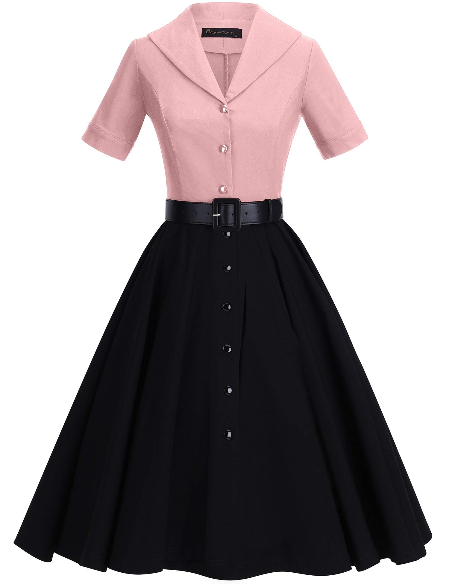 GownTown 1950s Vintage Women's Midi Shirt Dress with Belt - Elegant Cocktail Party Dress for Women, Perfect for Office, Date Night & Special Occasions