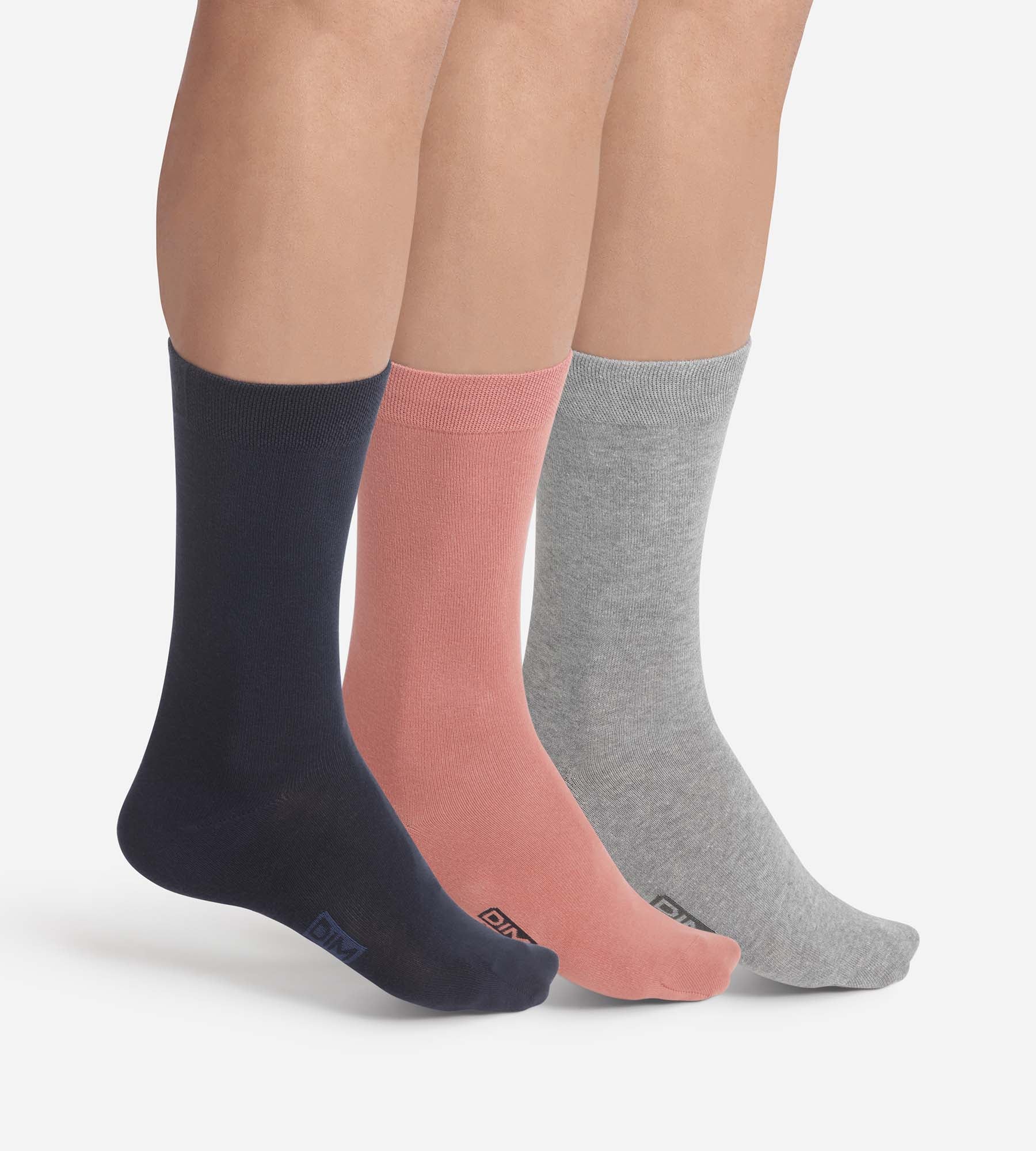 3 Pack Men's Cotton Socks Navy & Rose - Soft Breathable Casual Dress Socks for Work, Gym & Everyday Comfort