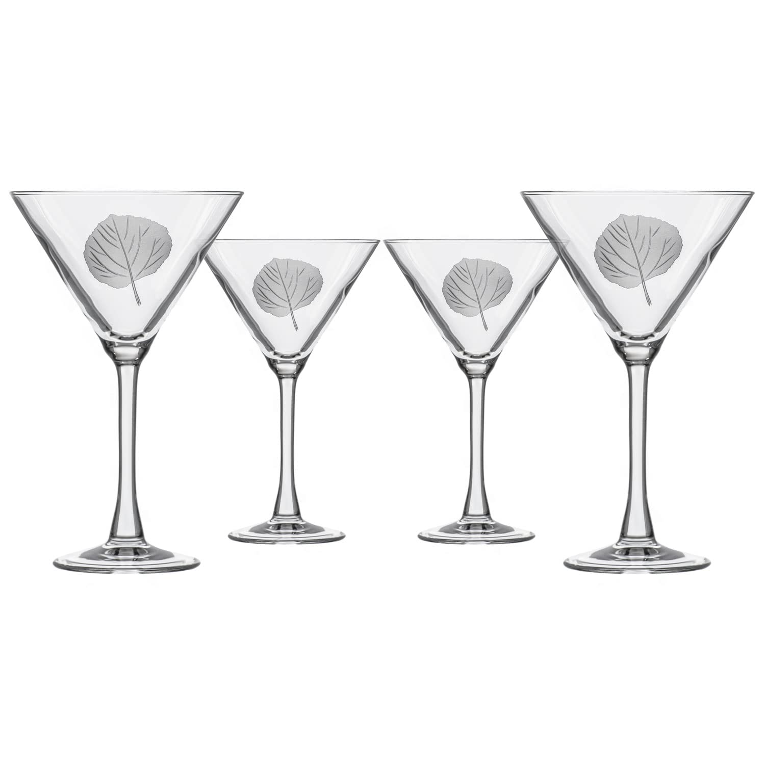 Premium Rolf Glass Aspen Leaf Martini Glasses Set of 4 - 10oz Lead-Free Crystal Clear Cocktail Glasses with Diamond-Wheel Engraved Design - Handcrafted in USA - Perfect for Home Bars, Dinner Parties & Gift Giving