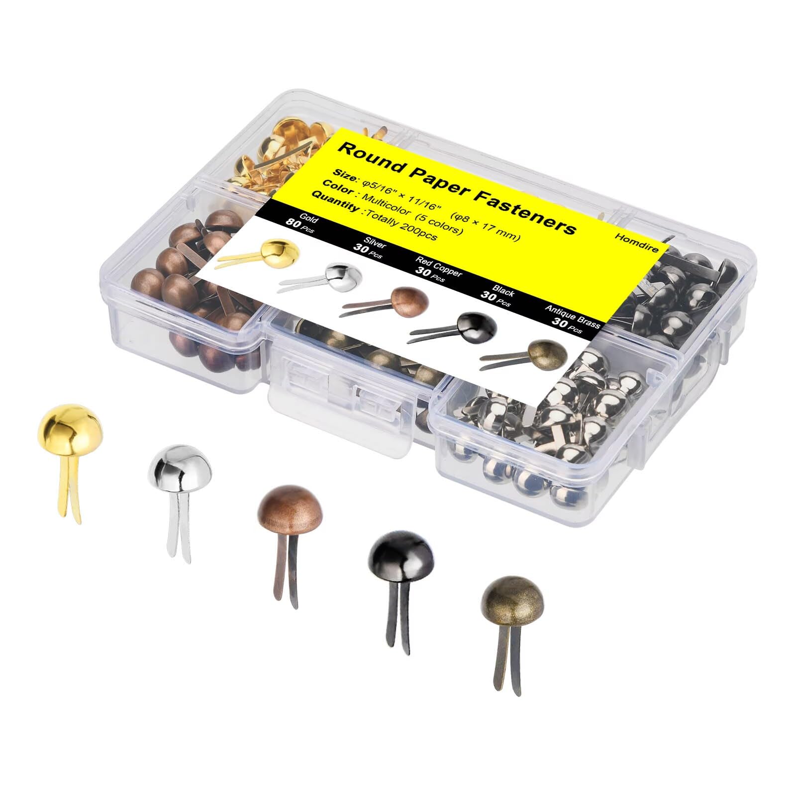 200pcs Multicolor Metal Paper Fasteners Brads for Scrapbooking & DIY Crafts - 8x17mm Round Head Split Pins - Perfect for Card Making, Photo Albums & School Projects