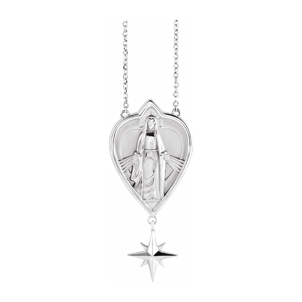 14K White Gold Virgin Mary Necklace - 16/18 Inch for Faith & Gifts