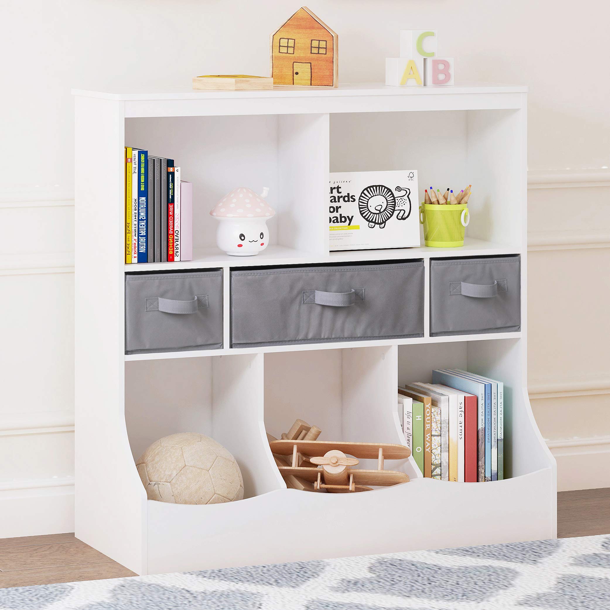 UTEX 8-Cubby Toy Organizer with Baskets - Kids Room Storage for Toys & Books