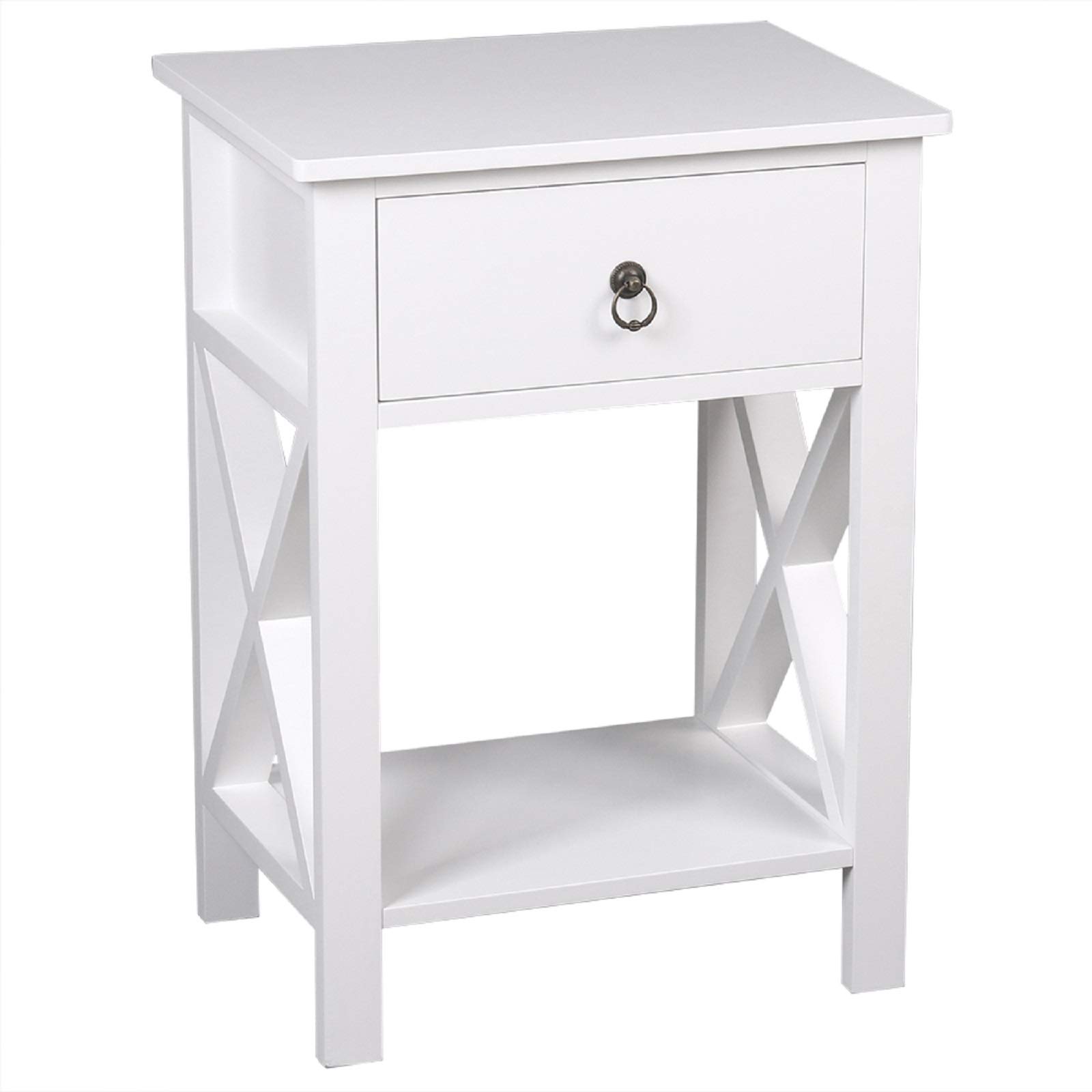 Modern Nightstand with Storage Shelf & Bin Drawer - Compact Side Table for Small Spaces - Perfect for Bedroom, Living Room, Dorm (Night Stand, End Table, Space-Saving Furniture)
