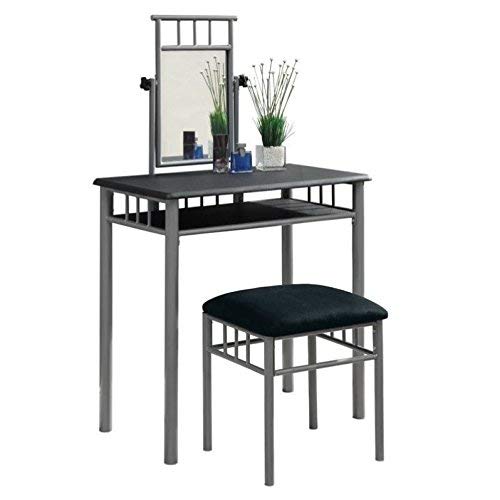Monarch Specialties 2-Piece Metal Vanity Set with Mirror - Black & Silver Finish for Bathroom or Bedroom Makeup Station | Durable & Stylish Bathroom Vanity Set for Home Decor