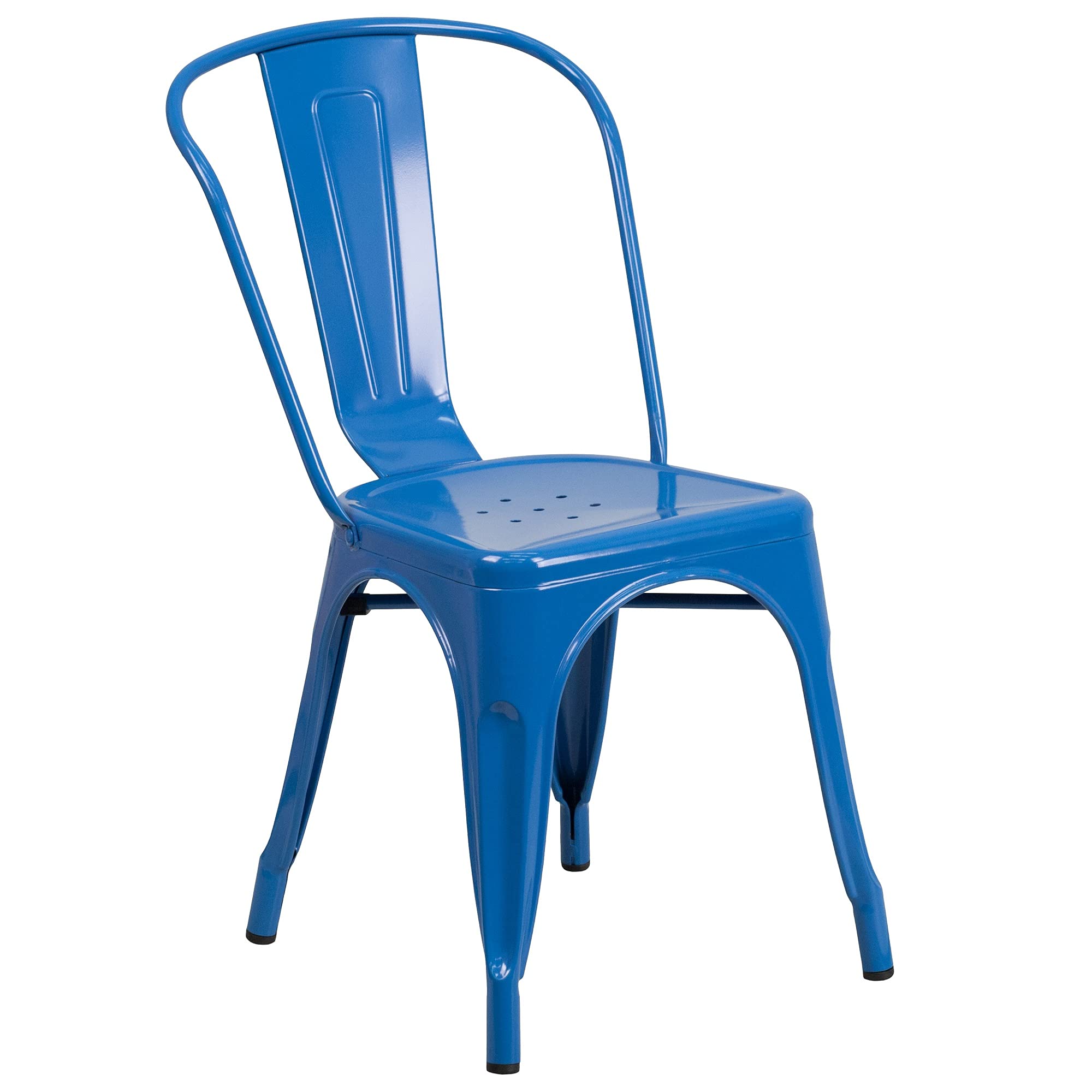 F&F Furniture Group 33 Inch Blue Metal Stackable Chair - Indoor Outdoor Patio Dining, Poolside, Garden & Backyard Seating