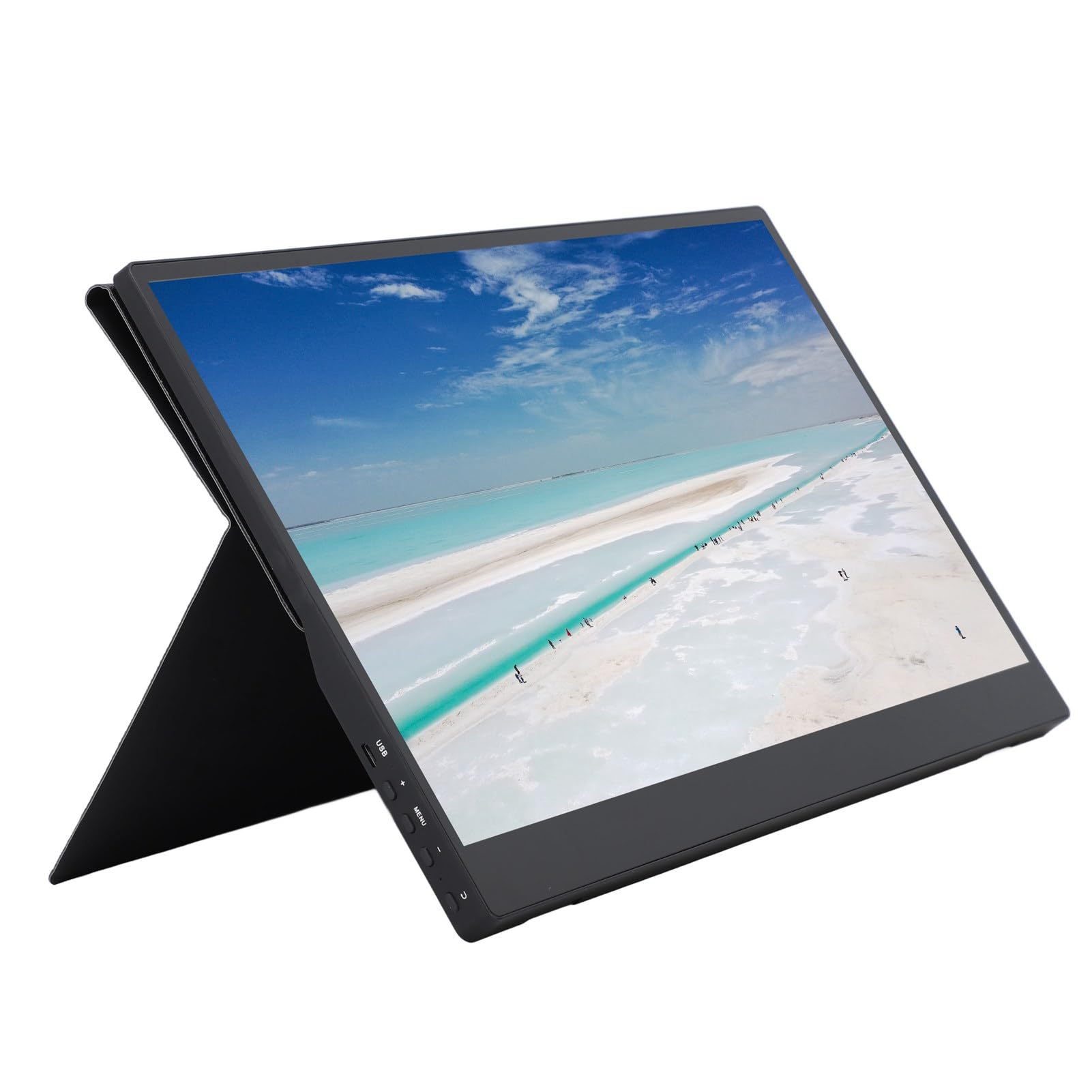 HELEVIA 15.6 Inch Portable USB Monitor - Laptop Screen Extension with Gaming Display & PU Leather Cover for Travel, Home and Office Use | Perfect for Remote Work, Gaming Setup and Business Presentations