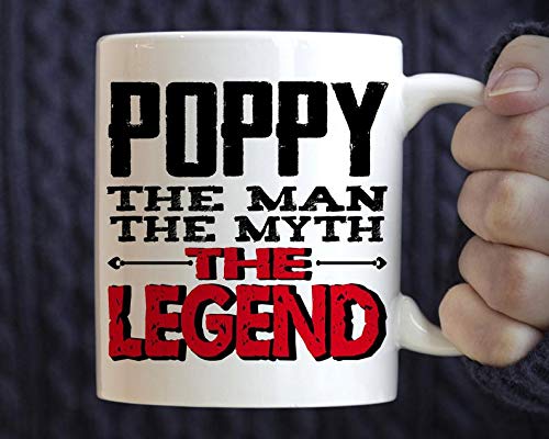 Poppy The Man The Myth The Legend Coffee Mug - Funny Novelty Gift for Dad, Grandpa, Veterans - Perfect for Office, Home & Camping Use