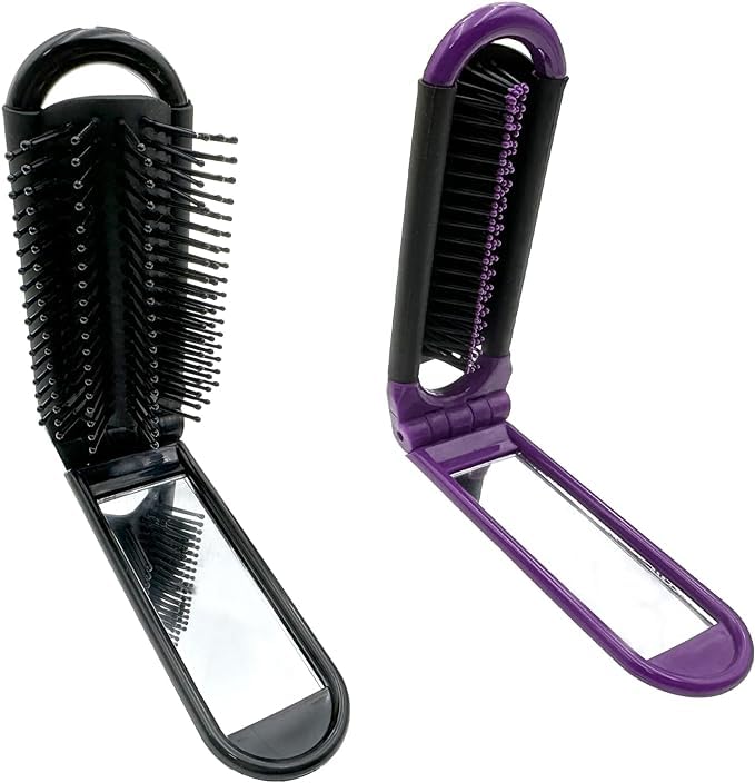 Riveira 2 Pack Travel Hair Brush with Mirror - Foldable Compact Hair Massage Comb for Women & Men | Perfect for Travel, Gym, Office & On-the-Go Styling