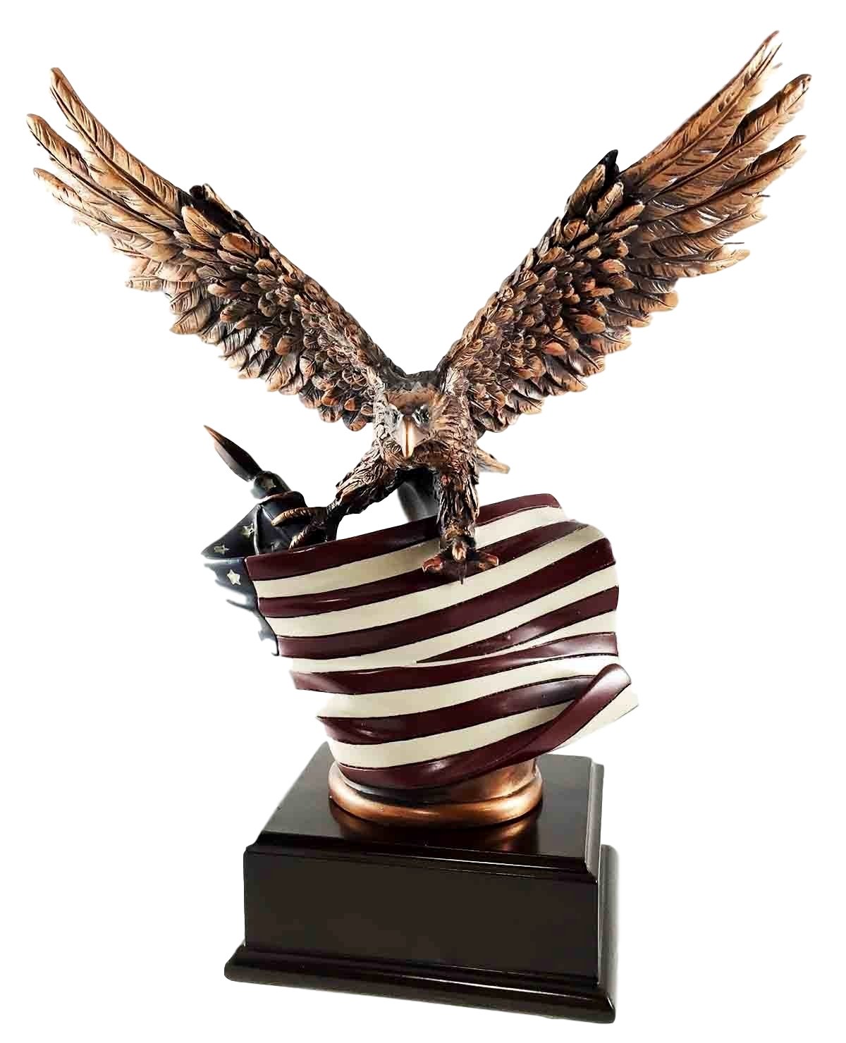 Patriotic Bald Eagle & Flag Bronze Figurine - Home & Office Decor