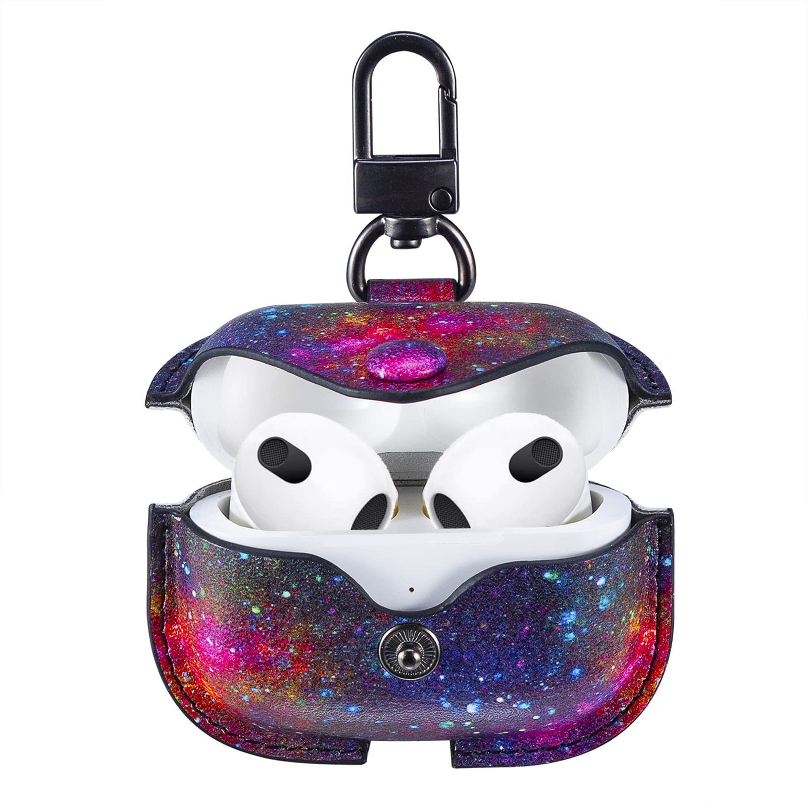 Premium Genuine Leather Case for AirPods 3rd Generation (2021) - Protective Cover with Keychain & Lock for Apple AirPods 3 - Stylish Starry Sky Design for Men & Women - Perfect for Travel, Work, and Everyday Use