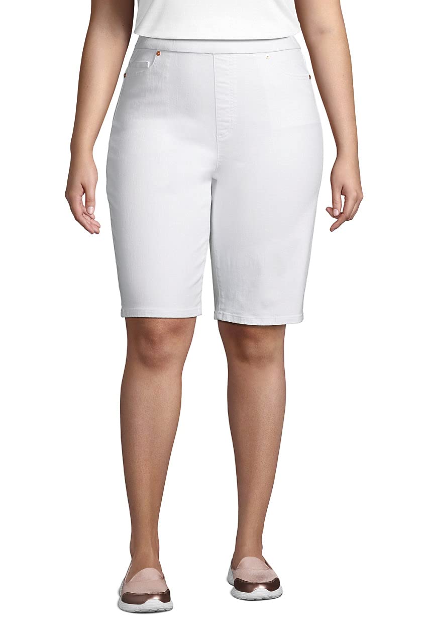Lands' End Women's High Rise Pull On Bermuda Jean Shorts - Comfortable Stretch Denim Shorts for Women - Perfect for Summer, Beach, and Casual Outings