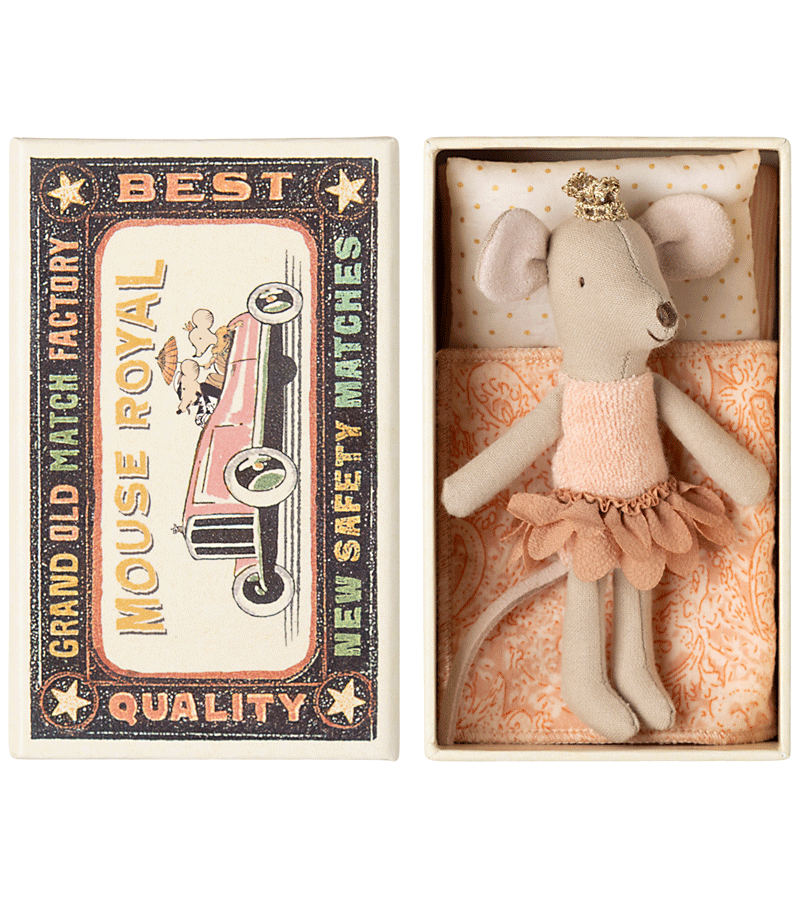Maileg 2025 Little Sister Princess Mouse in Matchbox - Perfect for Dollhouse Play, Collectible Gift & Kids Pretend Play Scenes