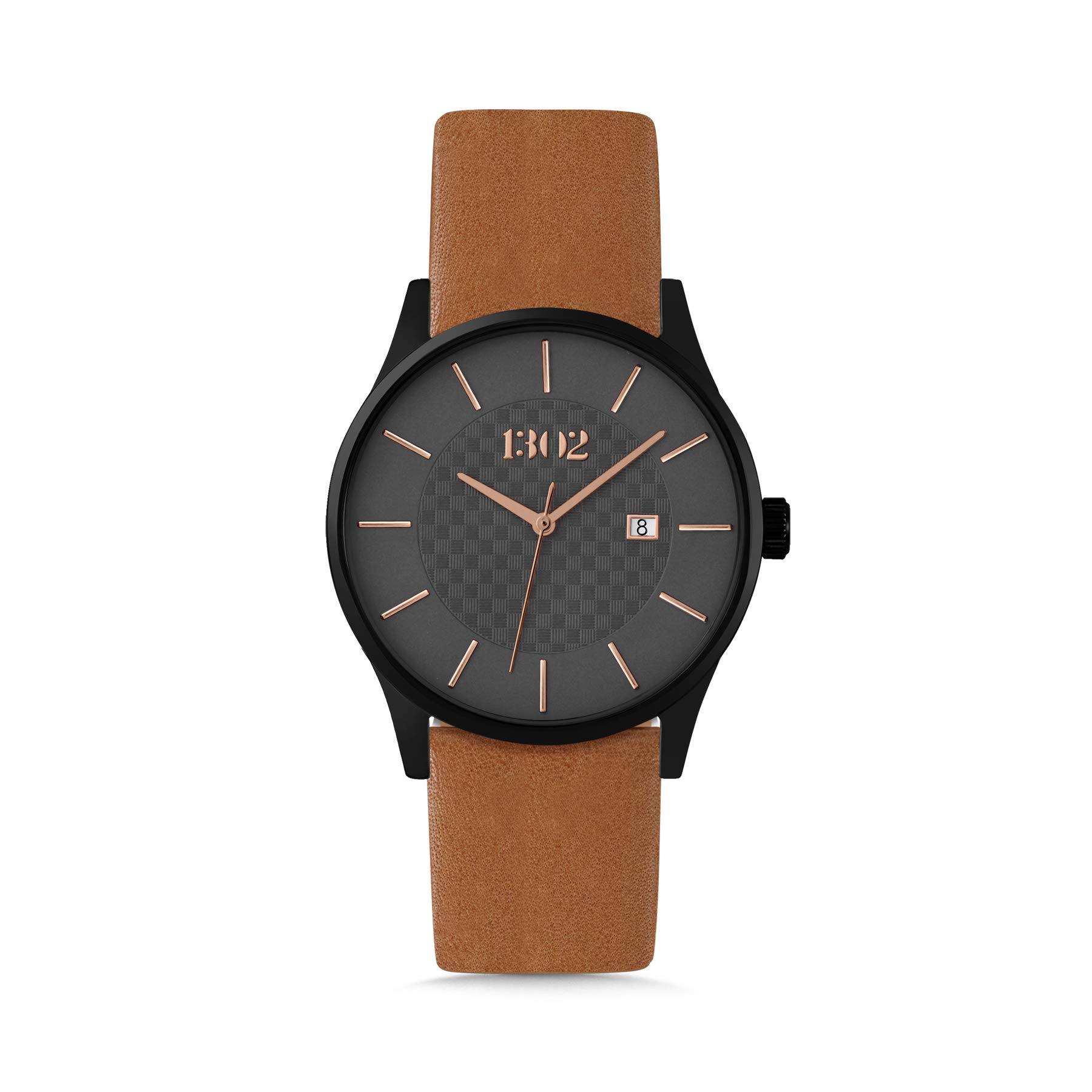 THIRTEEN.02 Minimalist Rose Gold Men's Watch - Genuine Leather Strap - Elegant Dress Watch for Groomsmen Gifts, Business & Formal Occasions - Waterproof Wristwatch for Men