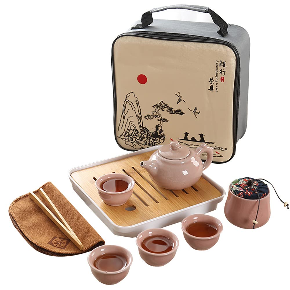 Premium Chinese Kung Fu Tea Set - Pink Porcelain with Teapot, 4 Cups, Tray & Accessories | Traditional Asian Tea Ceremony Gift for Adults & Tea Lovers | Perfect for Home, Office & Meditation Use