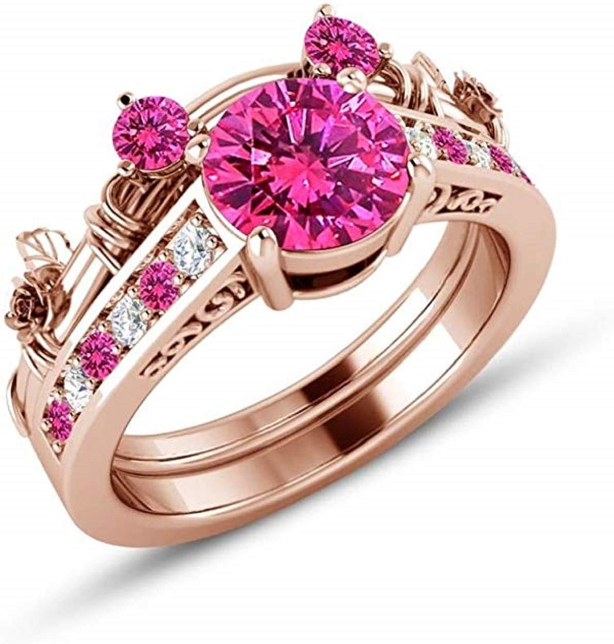 14K Rose Gold Mickey Mouse Bridal Ring Set with 2Ct Sapphire & Diamonds - Disney Inspired Wedding Jewelry for Brides & Engagement Gifts