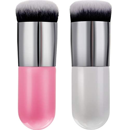 Premium Flat Kabuki Makeup Brush Set of 2 - Soft Mineral Powder Foundation & Blush Brush for Flawless Blending | Vegan & Cruelty-Free | Ideal for Liquid, Powder & Cream Makeup Application
