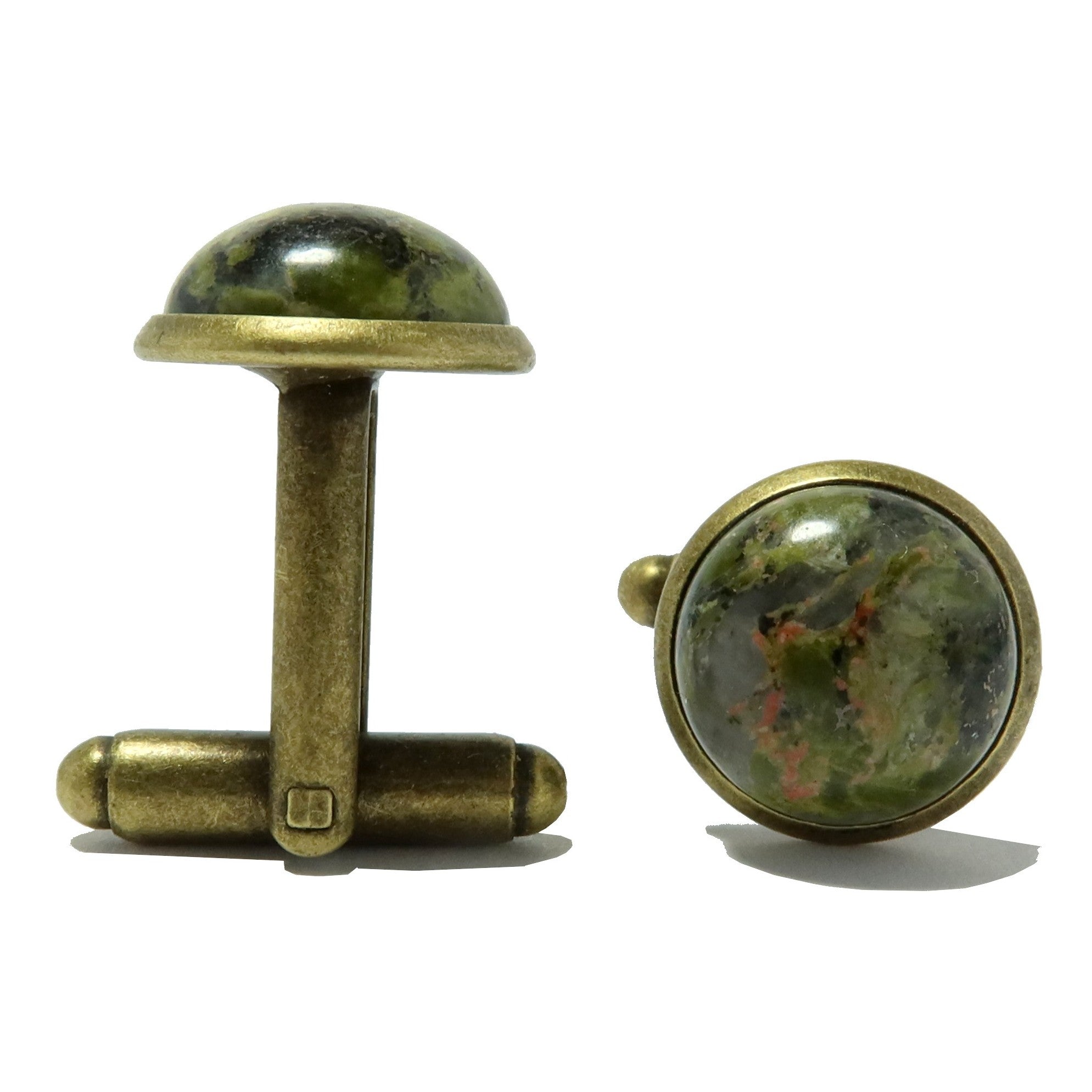 Unakite Stone Cufflinks for Men - Pink & Green Gemstone with Antiqued Bronze Finish | Perfect for Weddings, Business Meetings & Formal Events