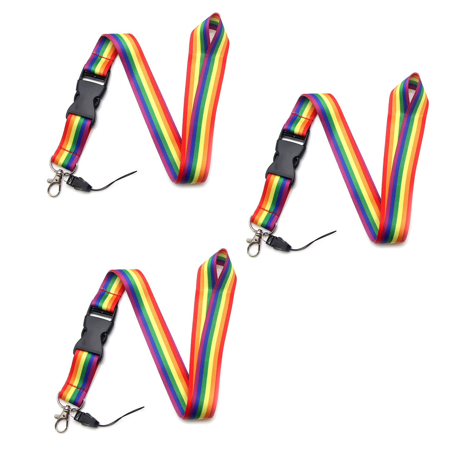 Rainbow Pride Lanyard for Keys & ID Badges - 3 Pack with Detachable Buckle & Mini Loop - Bulk Lanyards for Work, School, Events & LGBTQ+ Pride Celebrations