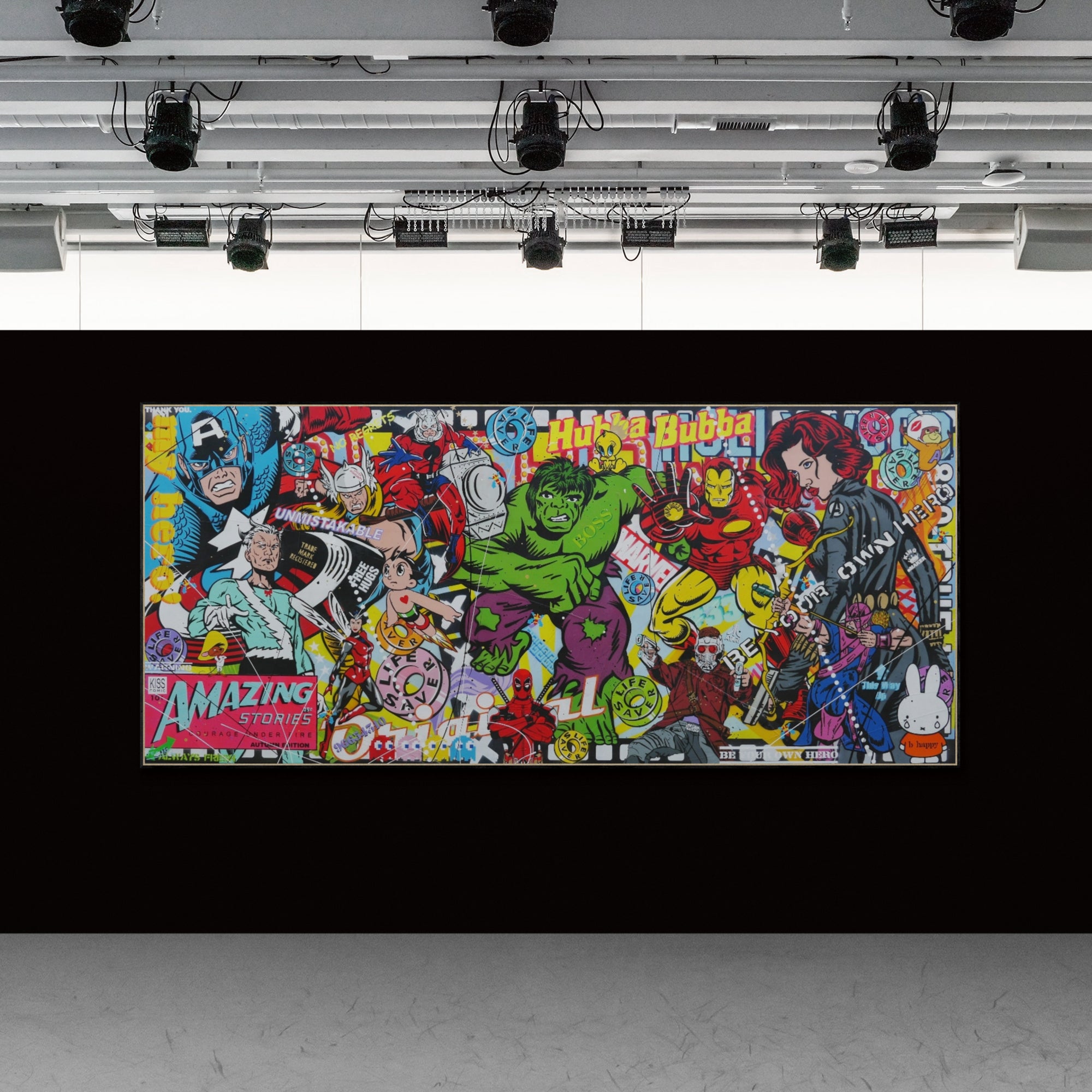 Heroes and More 270cm x 120cm Textured Urban Pop Art Canvas Painting - Modern Wall Decor for Living Room, Bedroom & Office