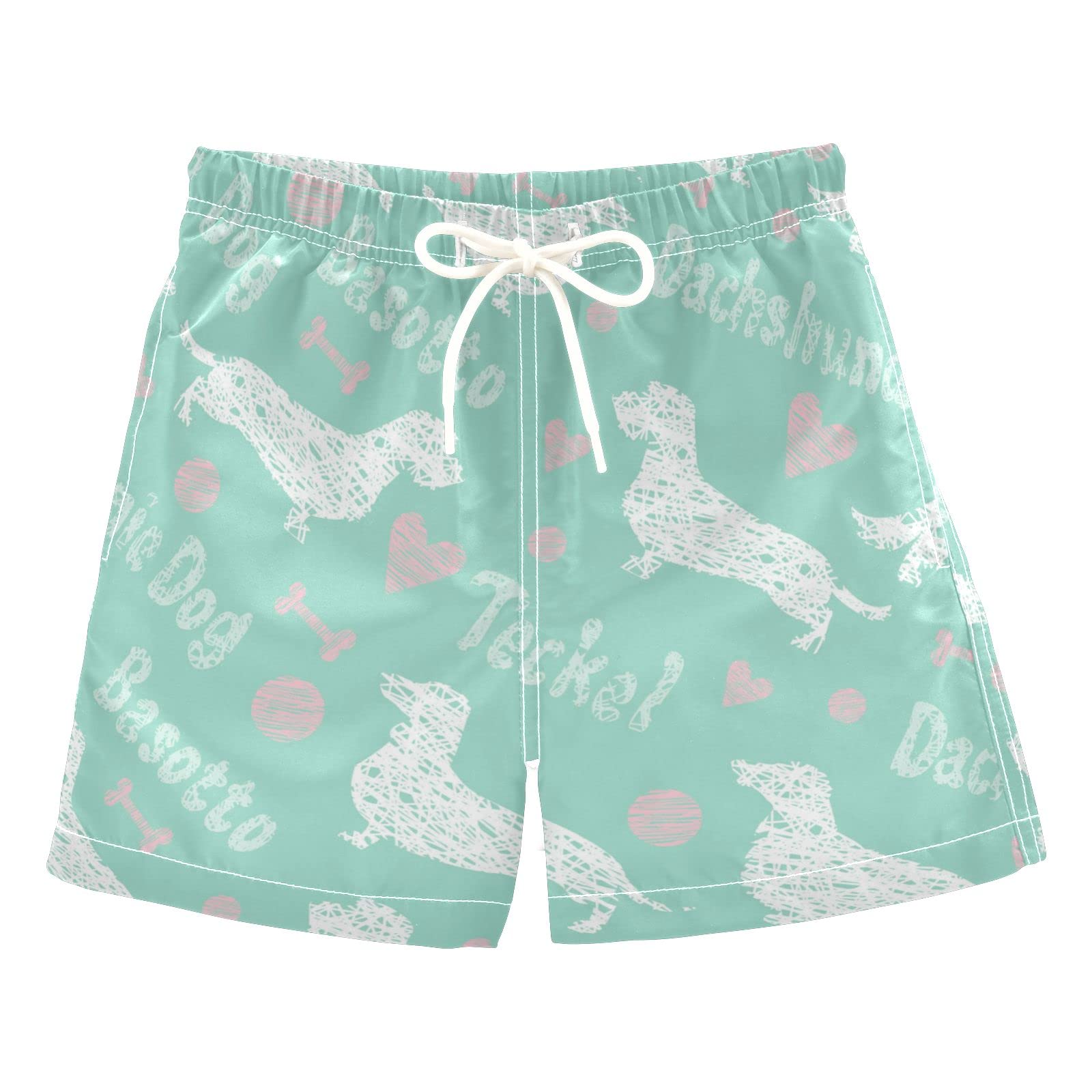 AMICHIC Boys' Dachshund Dog Print Swim Trunks - Quick Dry Board Shorts for Beach, Surf & Pool - Hawaii Vacation Essentials - Perfect for Summer Swimming, Water Sports & Tropical Getaways