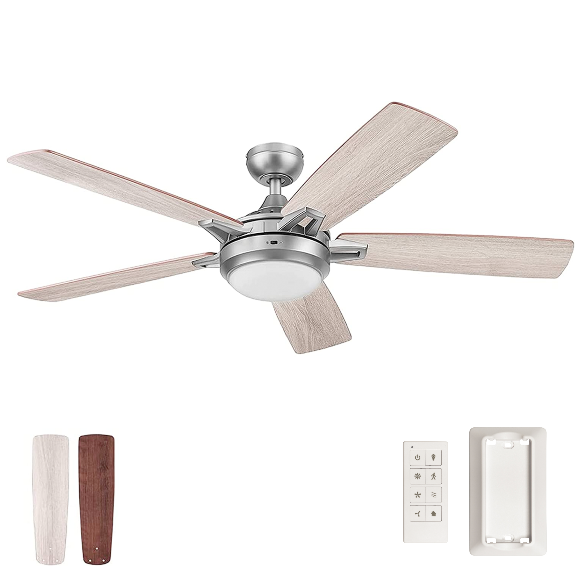 52 Inch Lorelai Smart Ceiling Fan with Remote Control - Silver Finish - Perfect for Living Room, Bedroom & Office Cooling and Air Circulation